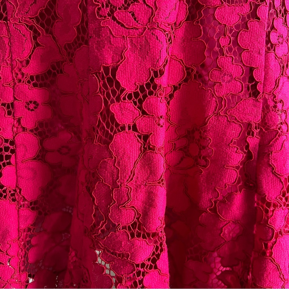 Carolina Herrera Red Lace High Neck Above Knee Sheath Dress - Picture 10 of 15